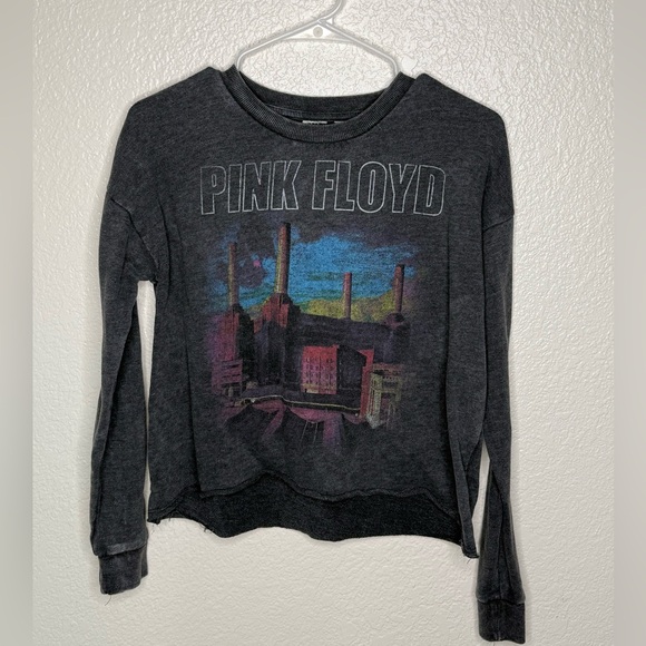 Junk Food Clothing Women’s Pink Floyd Crop Sweatshirt Size Small- Charcoal - Picture 1 of 4